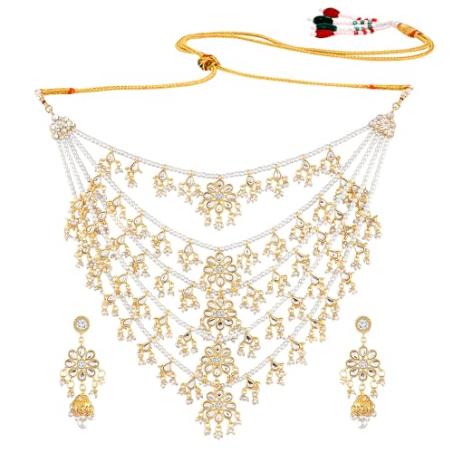 Peora 18K Gold Plated Traditional Kundan Pearl Floral Layered Long Necklace with Earring Jewellery Set for Women Girls (B07QFVZBR9) Amazon Price History, Amazon Price Tracker