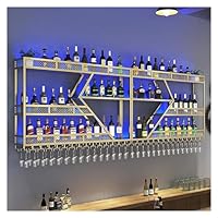 Portabottiglie da parete con luce a LED e supporto per bicchieri, ripiani galleggianti in metallo per bottiglie di liquore e vino, espositore per casa, cucina, organizer per calici da appendere