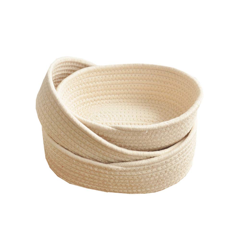 BQEECotton Rope Handmade Woven Home Storage Household Candy Toys Storage Basket Sundries Collection Box Candy Snack Food Tray SML Pack of 3 oval Beige BQEE-storage-012