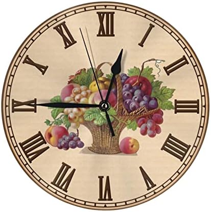 WGNNVOT Vintage Fruit Basket Kitchen 10 Inch Design Round Classic Wall Clock Battery Operated for Home Decorative Living Room Bathroom Office