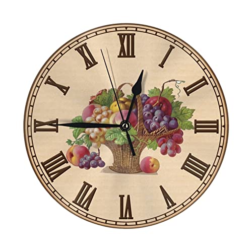 Wgnnvot Vintage Fruit Basket Kitchen 10 Inch Design Round Classic Wall Clock Battery Operated For Home Decorative Living Room Bathroom Office #TOP1
