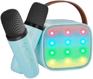 Ankuka Karaoke Machine Bluetooth Karaoke Machine Kids with 2 Wireless Microphones, Girls Toys Gift for Kids, Bluetooth Speaker Portable with LED Lights and Voice Changing Effects Blue