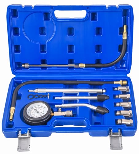 Petrol Gasoline Engine Cylinder Compression Pressure Tester Kit with M10 M12 M14 M16 M18 Adapters Compatible for All Vehicles Car Motorcycle