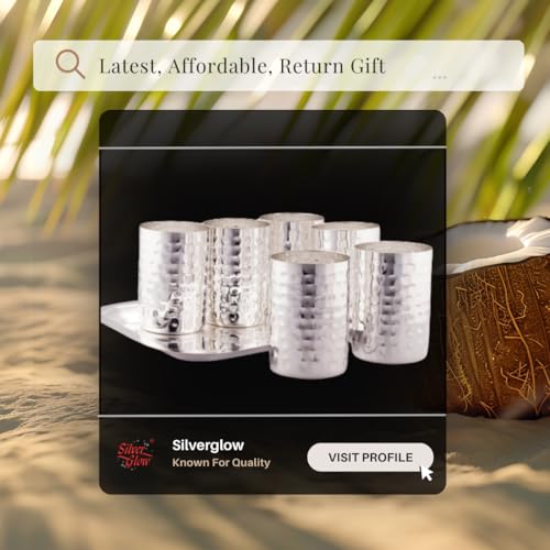 Image of Silverglow Krush Tray Glass Set | Silver Plated Glass Set of 6 with Tray | Juice, Water, Beverages Serving Set | Tableware Set | Perfect Diwali, Office, Wedding Return Gift Item
