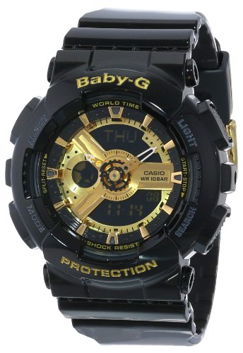 Casio Women's BA-110-1ACR Baby-G Goldtone Analog-Digital Display and Black Resin Strap Watch
