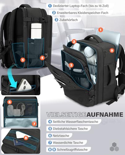 VANKEV Eurowings Ryanair EasyJet Wizz Air Handgepäck Erweiterbar 40x30x20 bis 40x30x25, 24L bis 30L, Sitzunter Rucksack für Reisen passt zu 15,6 Zoll Laptops dunkelgrau