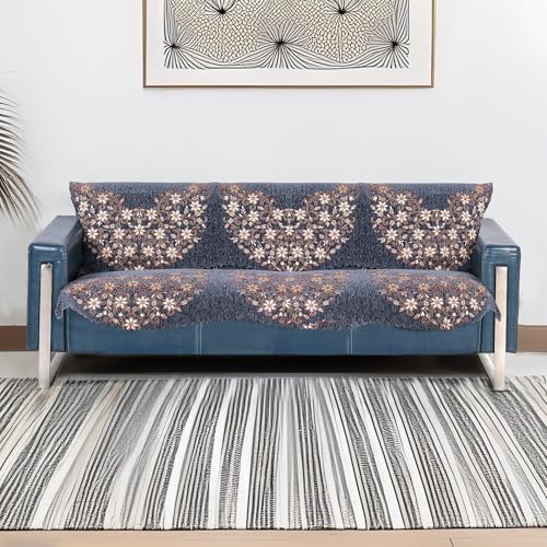 Image of Premium Chenille Woven Anti-Slip 3 Seater Sofa Cover | L-Shape Sofa Seat Protector for Living Room | Durable & Stylish Slipcover - Grey Phoolkari