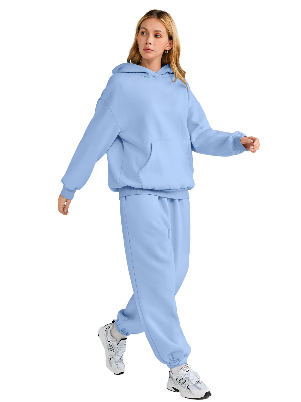 AUTOMET Womens 2 Piece Outfits Lounge Hoodie Sweatsuit Sets Plus Size Fall Fashion Clothes Airport Travel Pants Tracksuits: Small Lightblue
