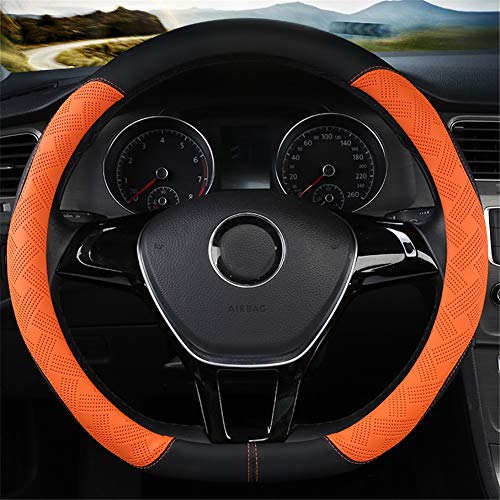D Shape Steering Wheel Cover,Microfiber Leather D Type Steering Wheel Cover Breathable Anti-Slip Flat Bottom Shaped Steering Wheel Cover Steering Accessories For Women Men 15Inch (Orange) #TOP7