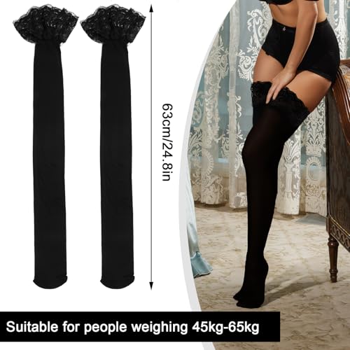 Image of LLOUSSAK Black Thigh High Stockings for Women, Plus Size Sheer Black Thigh Highs Pantyhose, Black TightsPantyhose for Women, Knee High Stockings for Women, Lace Top Thigh High Stockings