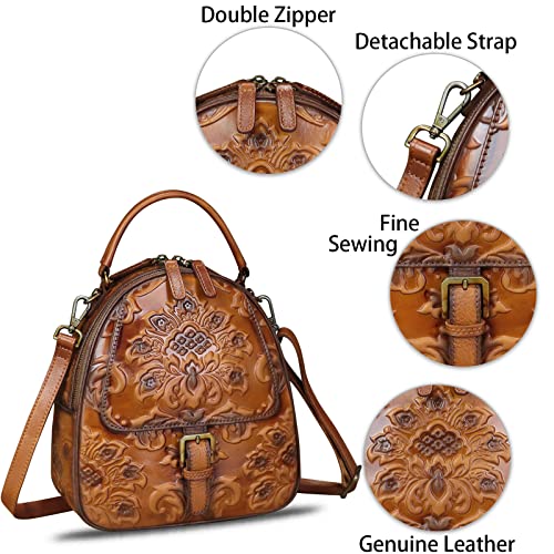 Image of IVTG Genuine Leather Backpack for Women Crossbody Shoulder Bag Vintage Rucksack Fashion Knapsack Purse Daypack Bags (Brown)