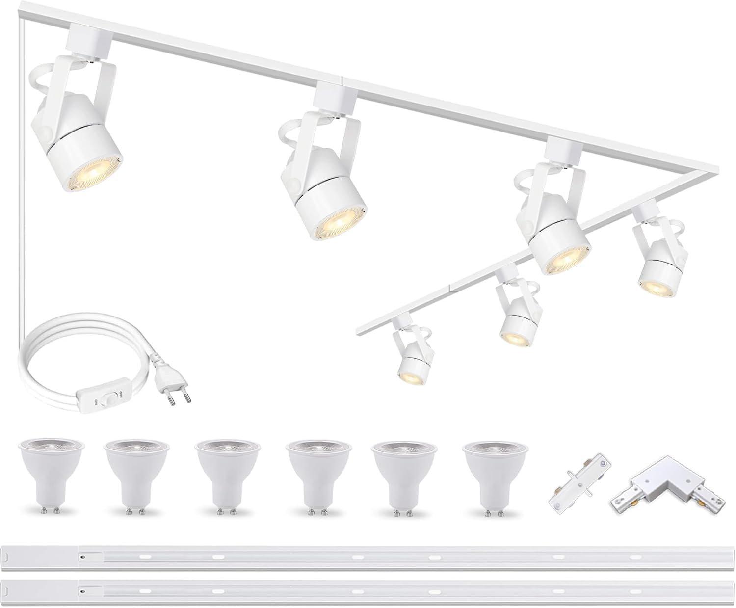 Lampada Faretti Led Soffitto, Gu10 binario Faretti Led da Soffitto Orientabili,Moderna Lampada Soffitto Led 6 Luce, Kit Di Illuminazione a Binario 3000K,Plafoniera Led Parete Barra Cucina