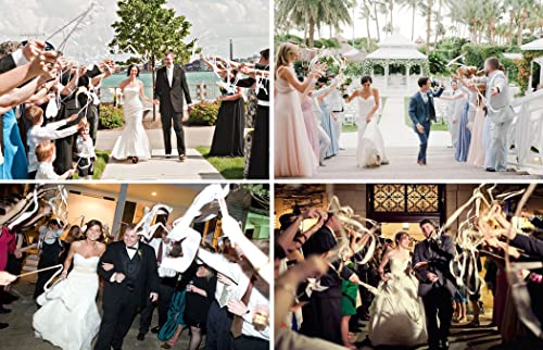 Kingsnow 100 Pack Ribbon Wedding Wands Wedding Send Off Ideas with Silver Bells Silk Fairy Stick Wands Wedding Wand Favor Wands Streamers for Wedding Ceremony Exit Party Baby Shower Party Activities