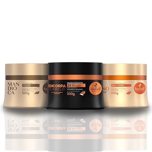 Kit Cronograma Capilar Haskell para Cabelos Finos e Ralos Máscara Murumuru Hidratação, Cavalo Forte Reconstrução, Tutano