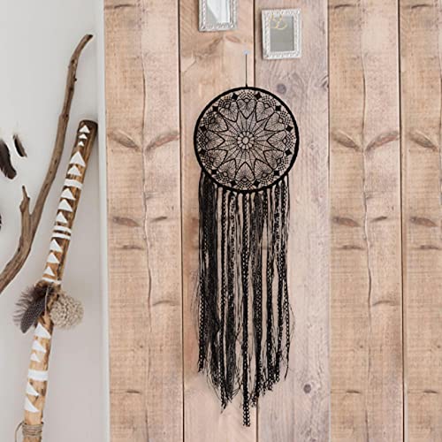 12b Apanhadores de sonhos boho preto, grande apanhador de sonhos com crochê feito à mão, pendurar na