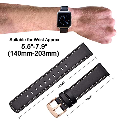 Image of ANNEFIT 21mm Watch Band with Rose Gold Buckle, Quick Release Genuine Leather Replacement Strap (Black)
