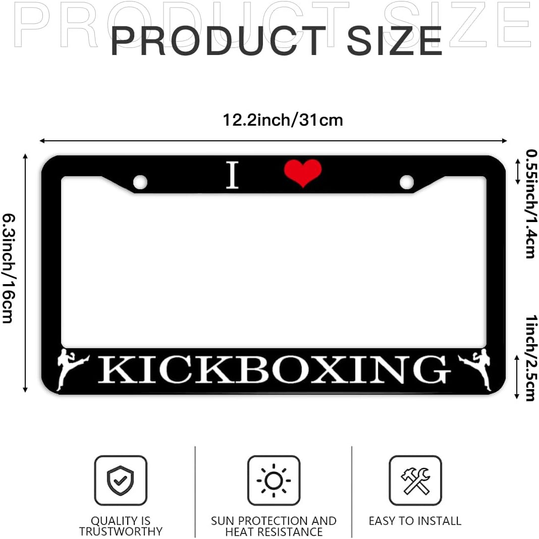 I Love Kickboxing Frame Car Plate, Stainless Steel Car License Plate Cover Car Accessories with Screw Caps 12"x6"