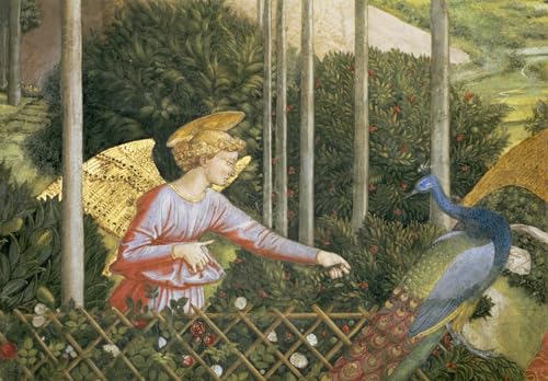 Toile moderne Ange nourrissant un paon de Benozzo Gozzoli en affiche peinture 60x90cm