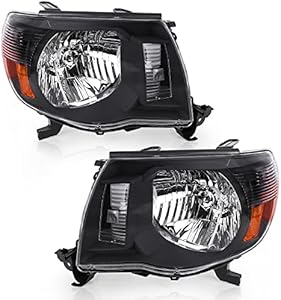 POEMSEA 2005-2011 TACOMA Headlight Assembly Replacement Headlights for TACOMA 05-11 Driver and Passenger Sides - Chrome Housing Black Lens