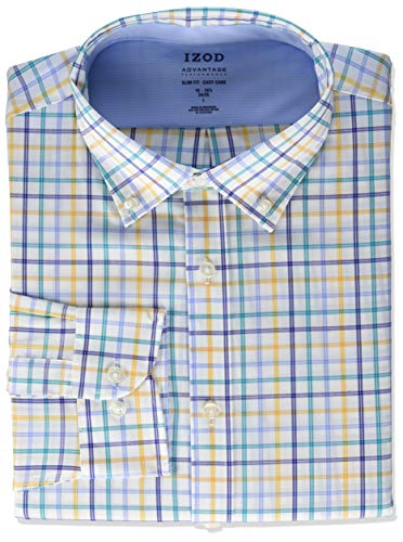 IZOD Men's Dress Shirt Slim Fit Stretch FX Cooling Collar Check, Teal Multi, 16