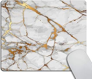 Wasach Mouse Pad White Grey Marble Gold Grain Watermark Background Design Mousepad Non Slip Rubber Gaming Mouse Pad Rectangle Mouse Pads for Computers Laptop - Marble 