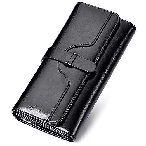SENDEFN Women's Clutch Bags Genuine Leather Ladies Cell Phone Purse Wristlet Wallet, RFID Blcoking, Zz-black