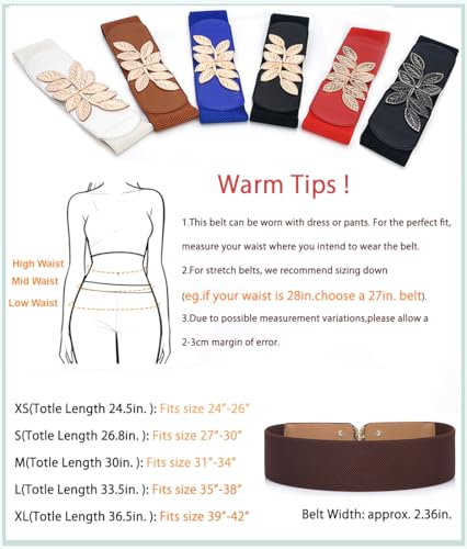Women's Stretchy Belt for Dress Vintage Wide Gold/silver Leaf Buckle Waist Belts for women Elastic Waistband4