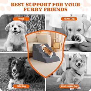   Dog-Stairs-for-Small-Dogs-Pawtners-4-Steps-Dog-Ramp-for-High-Bed-Foam-Pet-Stairs-for-Large-Cat-and-Medium-Dogs-Dog-Steps-for-Dogs-to-Get-on-Bed-for-Couch-Sofa-Bed-Grey