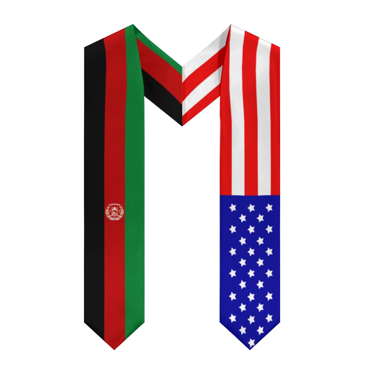 America And Afghanistan Afghan Flag V-Neck Graduation Shawl Sash, Double sided Graduation Scarf Stole Graduation Shawl for International Students