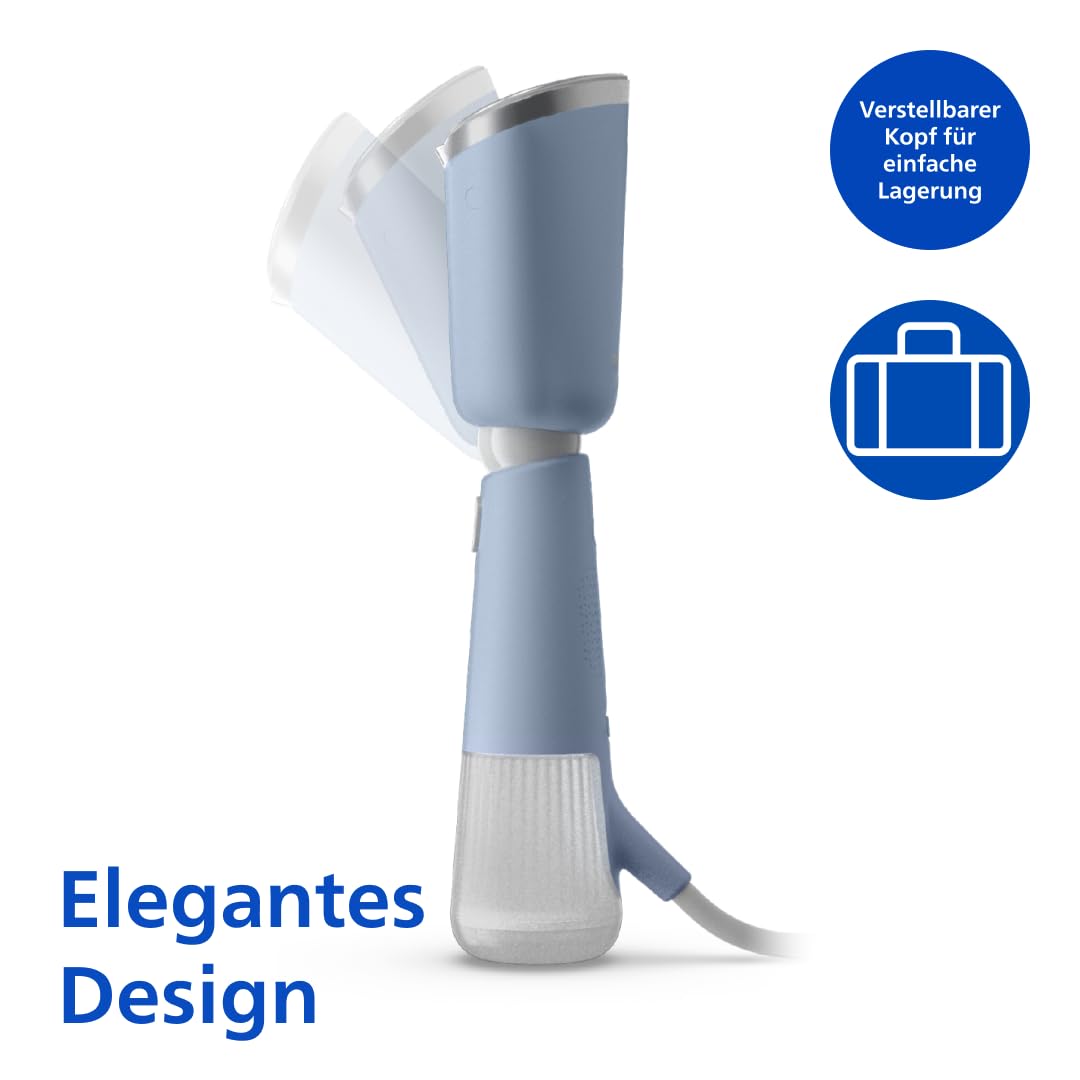 Philips Dampfglätter 5000-Serie - 35 Sekunden Aufheizen, aktiv beheizte Dampfplatte, Eco-Modus, für empfindliche Textilien, dampft vertikal & horizontal, Handschuh & Beutel, himmelblau (STH5020/20)