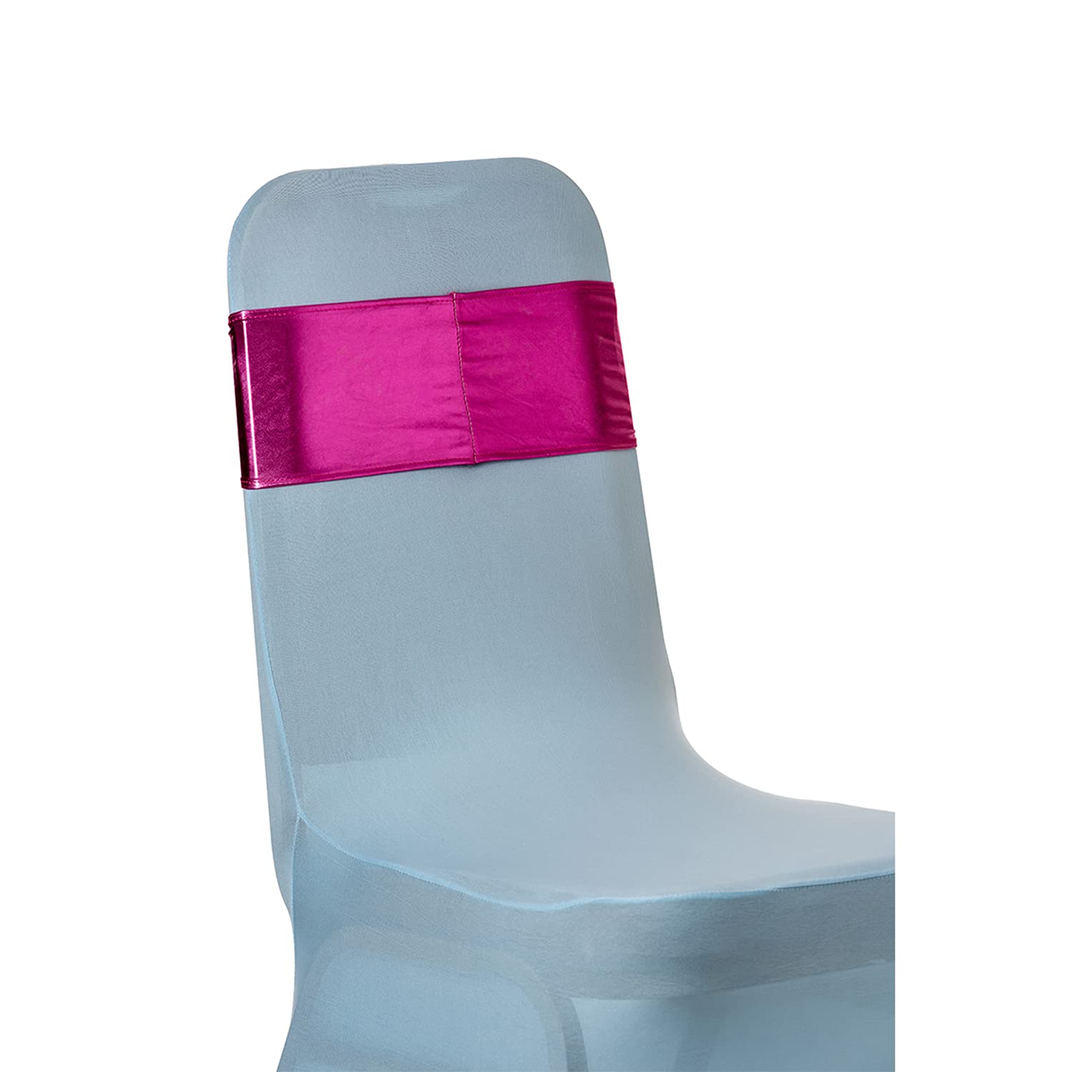 Trimming Shop Shiny Fuchsia Spandex Chair Band with Slider Buckle, Stretchy Fabric Chair Band Sash, Elastic Wedding Chair Cover Band for Chair Decoration, Wedding Party, Reception, Banquet, 1pc