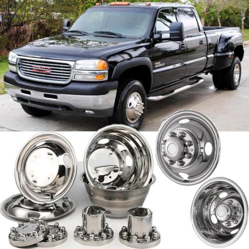 Image of 4pcs 16inch Polished Stainless Steel Dually Wheel Simulators for 2001-2007 Chevry GMC 3500 Truck,2003-2021 G3500 /G30 Van,8 Lug 4 Hand Holes Wheel Cover Hubcaps