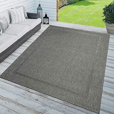 TT Home Rug Indoor & Outdoor Balcony Kitchen Rug Plain Sisal Design Border Black, Size:120x170 cm Cover
