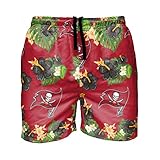 FOCO Mens Team Logo Floral Hawaiian Swimsuit Trunks, Color, Large (31'-33'), Tampa Bay Buccaneers, Team Color