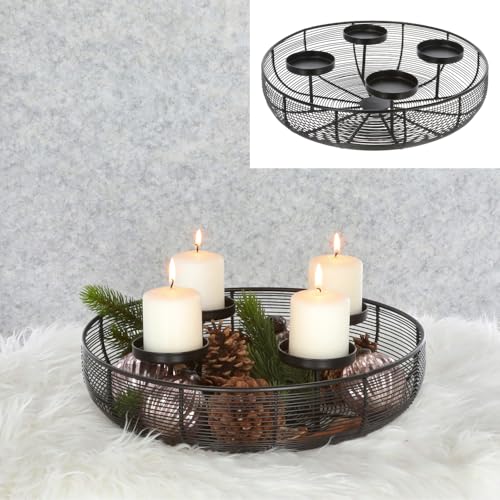 Adventskranz Teelichthalter D:37 cm aus Metall Schwarz - Adventsgesteck...