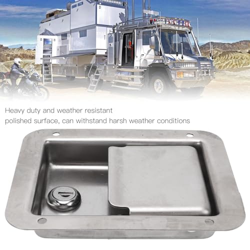 Image of Stainless Steel Toolbox Lock, Polished RV Handle Stainless Steel Tool Box Paddle Lock with 2 Keys Replacement for RV Trailer Truck Mobile Machinery Shop