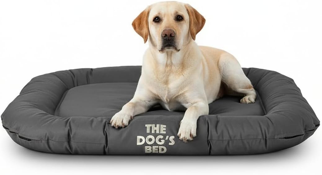The Dog’s Bed Waterproof Dog Bed for Large Dogs, Grey – Durable Washable Dog Bed for Indoor & Outdoor Use, Tough Oxford Fabric, Removable Cover, Crate Kennel Car Travel Bed