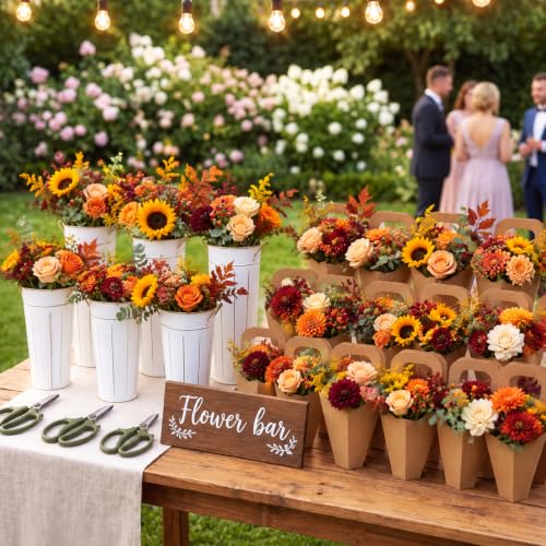 LemonRoad 60 Pcs Flower Bar Supplies Kit 6 Galvanized Flower Buckets, White