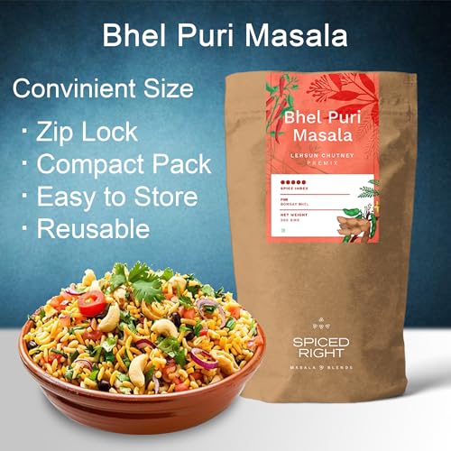Image of SPICED RIGHT Bhelpuri Masala (200 Gm) with Natural Ingredients | Ready to Use Instant Namkeen Indian Snack Bhel Puri /Chat Puri Masala