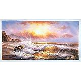 Skyinbags Oil Painting On Canvas - 100% Hand Painted Modern Sea Sunset Waves Art Oil Painting On Canvas Large Size Artwork Wall Picture Decoration Poster for Live Room Home Decor,90X180Cm Unframed