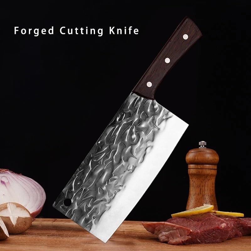 Meat Cleaver,Cleaver Knife 7.6 Inch Forged Butcher Cleaver Utility Kitchen Chef's Knife High Hardness Sharp Stainless Steel Meat Vegetables Fruit Slicing Knife, LAMAJIGA5844