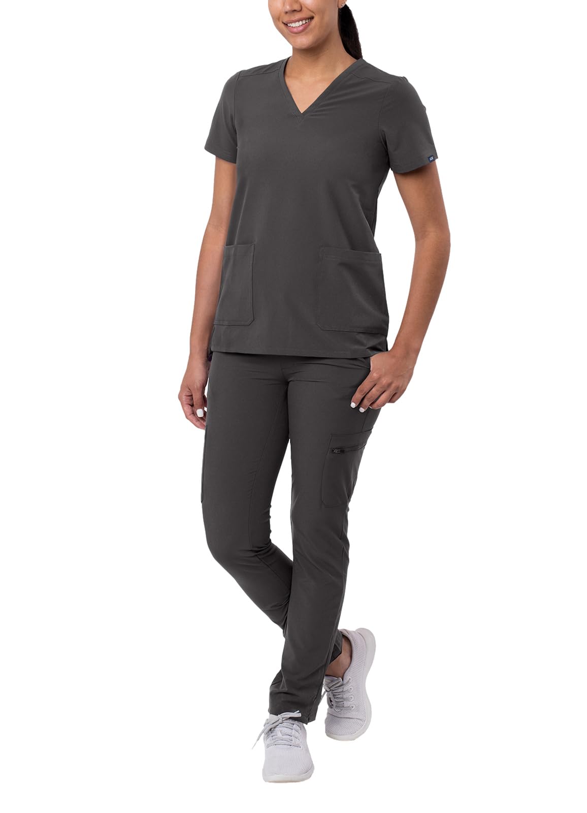 Adar Addition Go-Basic Scrub Set for Women - Slim V-Neck Scrub Top Skinny Cargo Scrub Pants
