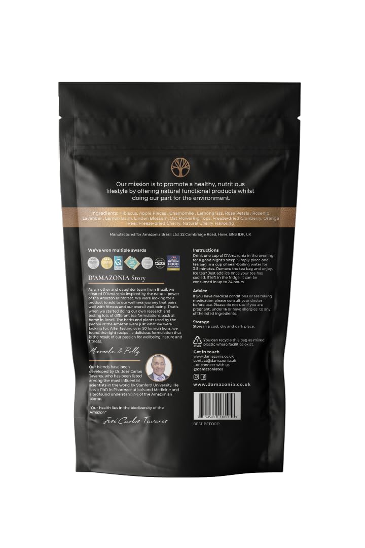 D'Amazonia – Not Just a Tea, an Award-Winning English – Active Blend - Happy Tummy - Collagen - Sleep - Menopause (Night Tea)