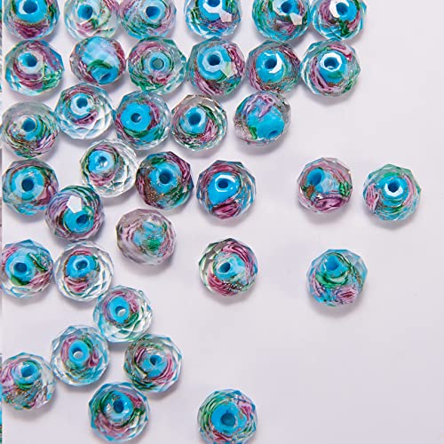 WEWAYSMILE 60 pcs 10mm Crackle Lampwork Glass Beads, Glass Lampwork Flower Beads Jewelry Making - Image 4