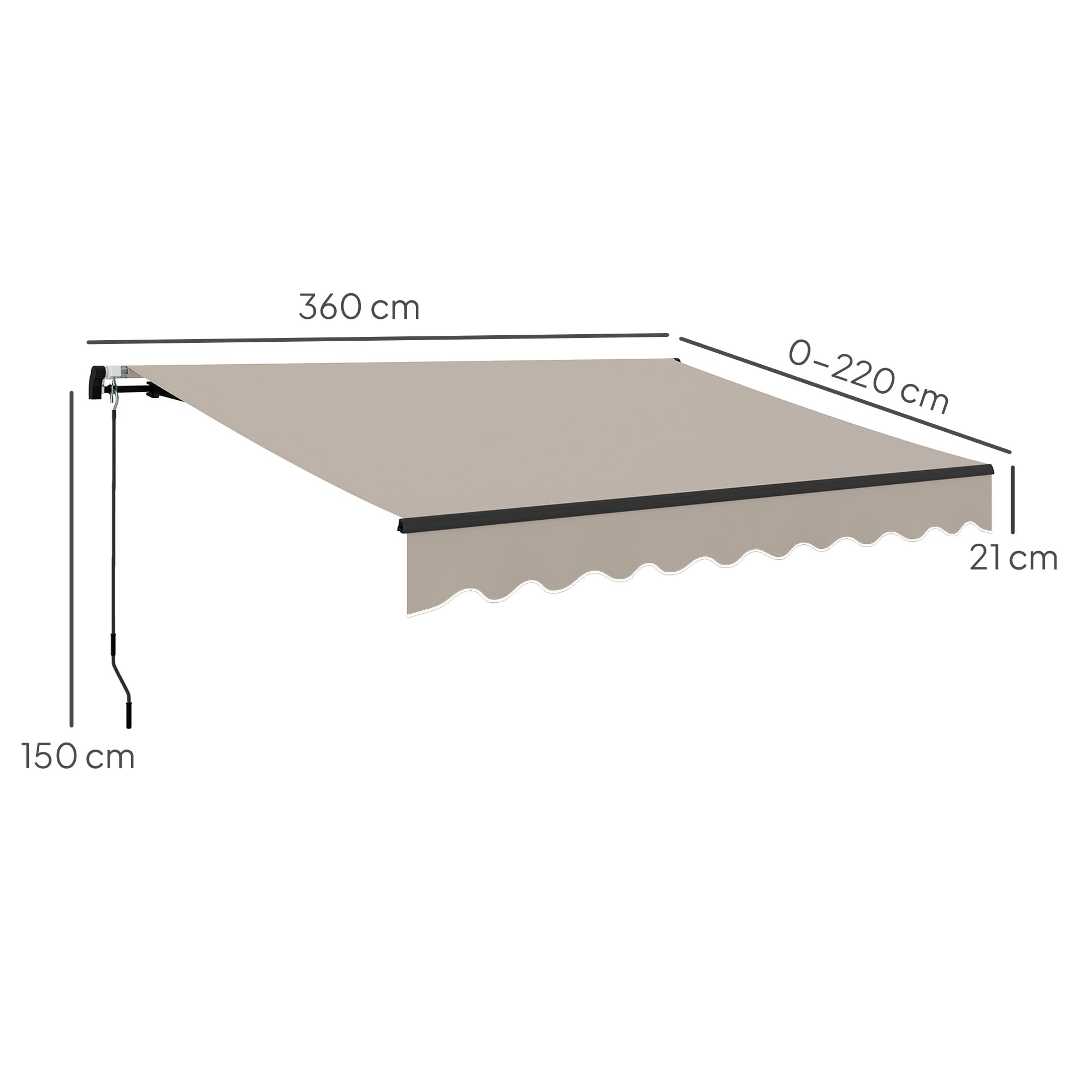 Outsunny Toldo Manual Retráctil 360x220 cm con Manivela de Aluminio Crema | 3 Brazos, Protección UV30+, Toldo Enrollable de Exterior, para Jardín Terraza Ventanas
