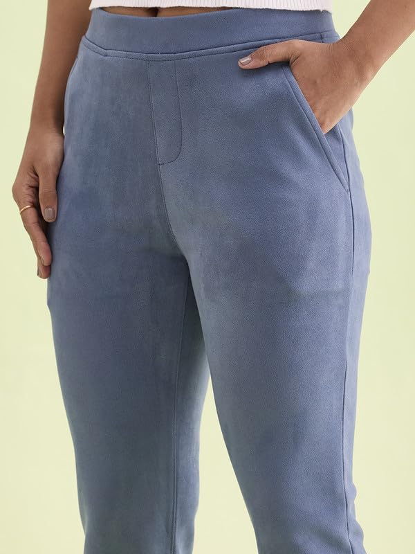 Image of GO COLORS Women Solid Mid Rise Suede Treggings