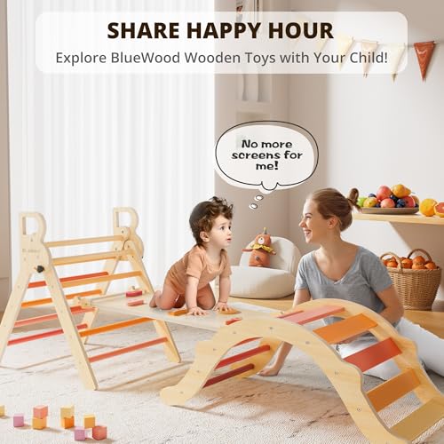 image for BlueWood Pikler Triangle Set, Toddler Wooden Climbing Toys Indoor 7in1