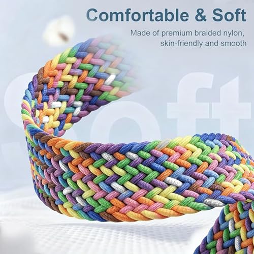 Image of Magnetic Braided Band for Samsung Galaxy Watch 9 8 40mm 44mm, Galaxy Watch8 Classic 46mm, One Click No Gap Elastic Stretchy Nylon Fabric Sport Strap for Women Men (Rainbow)
