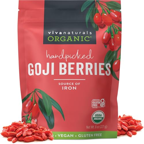 Image of Viva Naturals Organic Dried Goji Berries, 8 oz (227 g) - Non-GMO, Vegan Wolfberries, Perfect for Goji Berry Tea, Smoothies, Baking & Snacking