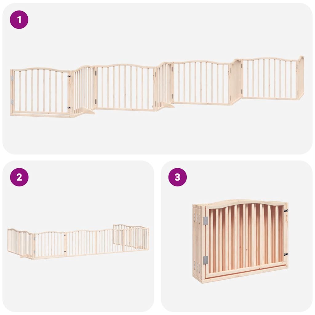 Homgoday Barrera para Perros,Barrera de Seguridad para Perros Mascotas,Barrera de Seguridad para Perros Puerta para Perros Plegable 8 Paneles Madera de álamo 640 cm
